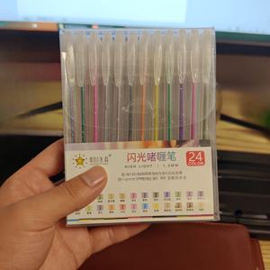 TEMU 24색 글리터 젤펜 24개입 세트, 1.0mm 미디엄 펜촉 + 중복되지 않는 네온 색상 + 부드러운 잉크 흐름, 성인용 컬러링북/드로잉/낙서/학생 신학기 용도에 이상적, 미술 용품 + 완벽한 선물, 스크랩북킹/불렛용으로 적합