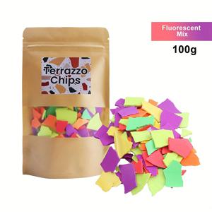 TEMU 100G/3.53Oz 테라조 칩, 형광 & 클래식 테라조 칩 (공예용) - 색상 누출 없음. 일반 석고 기반 칩은 광택 처리 시 흐릿해지지만, 우리의 칩은 흐릿하지 않고 선명한 색상을 유지합니다. 미술, 주얼리용