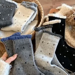 여성용 중목 양말 3켤레 (랜덤 색상), 5켤레, 10켤레, 가을/겨울용, 폴카 도트 활용도 높은 부드러운 레이스 빈티지 도파민 스타일, 새로운 발가락이 넓은 헐렁한 중목 양말, 캐주얼부터 정장까지 적합, 데일리용으로 편안함, 섹시한 양말 디자인, 우아하고 달콤하며 편안한 중목 양말