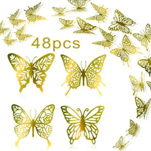 TEMU 48개 나비 장식 (4가지 사이즈, 3가지 스타일), 벽 장식, 나비 파티 장식, 생일 장식, 나비 공예, 케이크 장식, 방 꾸미기 벽 스티커
