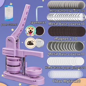 TEMU 58mm(2.25인치) 원형 단추 제작기, 수제 브로치 배지 다이 프레스, 설치 불필요. 단추 부품 10개, 냉장고 자석 부품 10개, 종이 시트, 원형 커터 포함, DIY 선물 제작용 편리한 수공구, 다양한 색상 선택 가능