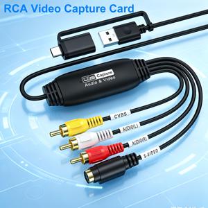 VHS-디지털 변환기, USB-A/USB-C 비디오 1080P 캡처 카드, RCA/AV-USB2.0 오디오 비디오 전송 그래버, VHS VCR Hi8 미니 DV를 PC DVD 테이프 카메라용 디지털 변환기로 변환