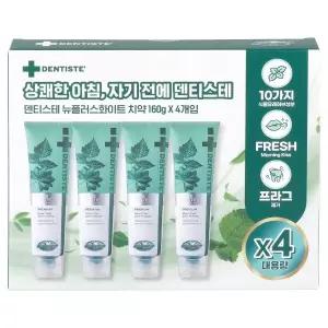 덴티스테 뉴 플러스 화이트 치약 민트 160g 4개
