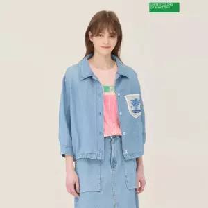 베네통 야자수 스트링 데님 셔츠 BABLA8631