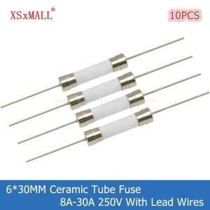 10개 6x30MM 고속 블로우 세라믹 튜브 퓨즈(리드선 포함) 8A 250V