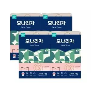 모나리자 천연펄프 피부 저자극 미용티슈 280매 3입 4팩 곽티슈 각티슈