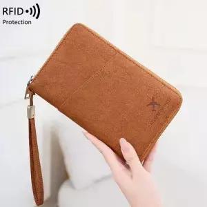 RFID 차단 여권 가방 긴 지퍼 여행 서류 홀더 다기능 티켓 보관 지갑 다중
