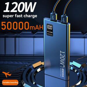 보조베터리 50000mAH 120W 초고속 충전 대용량 배터리 충전iPhone 용 Samsung Xiaomi Huawei