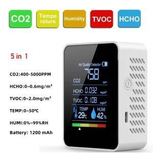 새로운 핫 멀티 기능 CO2 측정기 5 in 1 디지털 온도 및 습도 테스터 이산화탄소 감지기 TVOC HCHO