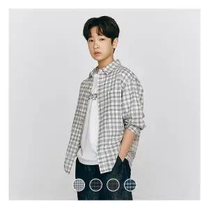 [지오다노주니어] 03045510 시어서커 코튼 체크 루즈핏 셔츠