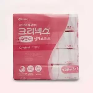 휴지 크리넥스 수앤수 캡형 세정 물티슈 58매 4팩 세트