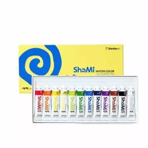 (신한) 샤미 수채화물감 10ml 12색 세트술용품 10ML 주니어 술물감 학생 그림 12 깔끔한 사용이편리한 알뜰