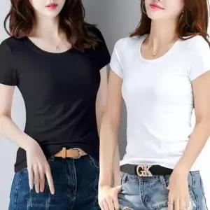 실켓티셔츠 여성 여름 반팔티셔츠 기본 이너 라운드넥 U넥 슬림핏 티셔츠