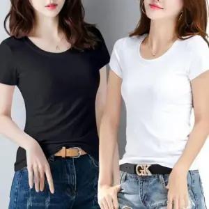 기본티셔츠 여성 여름 반팔티셔츠 기본 이너 라운드넥 U넥 슬림핏 티셔츠