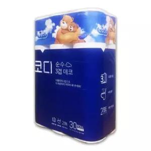 티슈 코디 순수 데코 3겹 30롤 화장지 롤티슈 - O 30M 1개
