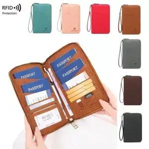 다기능 RFID 차단 여권 가방 여행 서류 홀더 긴 지퍼 티켓 보관 지갑 다중