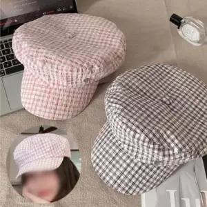 [르에센1] 레트로 여성용 체크 베레모 헌팅캡 여름 모자 봄 가을 여자 휴양지 패션