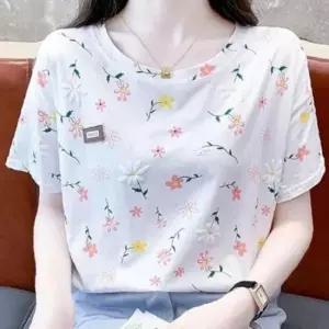 티셔츠 반팔티 루즈핏 여성 꽃무늬 여름 상의 1P