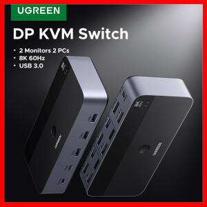 UGREEN 8K 60Hz DP KVM 스위치 2 모니터 PC USB 3.0 공유 키보드 마우스 HDR 3D 데스크탑 프린터용