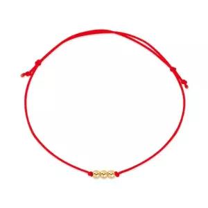 [비앤비골드] 당일발송 14K 3mm 미니 골드 3볼 실크끈 레드 실팔찌 BHB42688