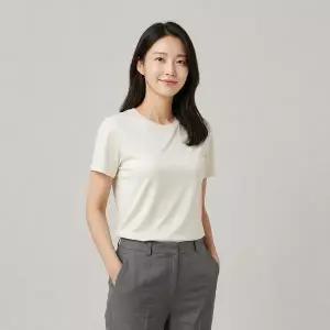 여성 베이직 라운드 여름 쿨 반팔 스판티셔츠 1장