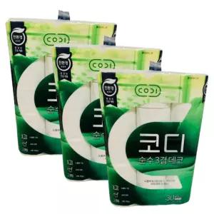 코디 순수 3겹 데코 30M 30롤x3팩 /두루마리 휴지