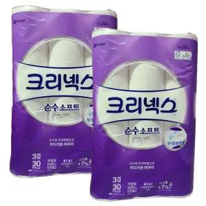 크리넥스 3겹 데코앤소프트 화이트 25MX30롤 2팩 (30롤+30롤)