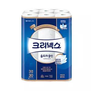 크리넥스 3겹 천연펄프 울트라클린 화장지 27M 30롤+30롤 4156882