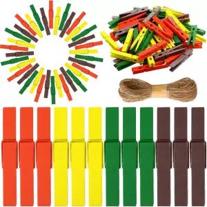 페이피야 60개 미니 컬러 사진 클립 DIY 공예용 옷핀 작은 나무 32피트 줄 화환 걸이용