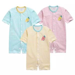 [그린베베] 국내원단 영유아 여름용 당근체크 편면 7부 우주복_태열 아기옷 수트 롬퍼 신생아 실내복 외출복 백일 돌복 KC인증