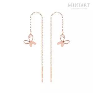 14K Gold 롱 드롭 버터플라이 데일리 심플 베이직 금 줄 귀걸이