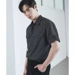 매장정품 드로우핏 DRAWFIT DRAW FIT [서강준 PICK]딜런 체크 시어서커 롤업 하프 셔츠 [BLACK] DFSH6201BK