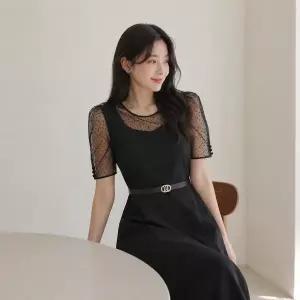[JJ지고트](천안아산점)[정상가 409,000원] 시스루 도트 배색 플레어 원피스 GR6M0OPW21