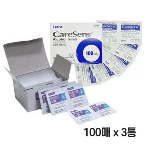 케어센스 이도스킨스왑 알콜솜 100매 3통 소독 알콜 소독용 개별포장 일회용 간편