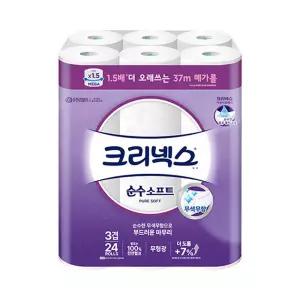크리넥스 3겹 천연펄프 순수소프트 화장지 37M 24롤+24롤 4156884