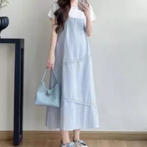 여성 여름 데일리 임산부 멜빵 롱원피스 원피스