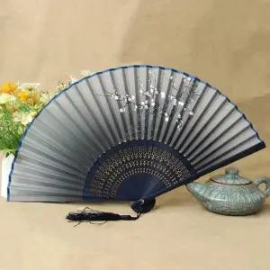 대나무부채 매화꽃 접이식 대나무 부채(블루) 전통 손부채 여름 전통부채