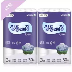 잘풀리는집 명작순수 3겹 30M 30롤 2팩