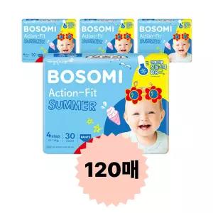 보솜이 액션핏 썸머 팬티 기저귀, 대형, 30매, 4입, 1개(120매)