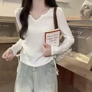 셔링 사이드 베이직 리본 긴팔 티셔츠 SSH-069