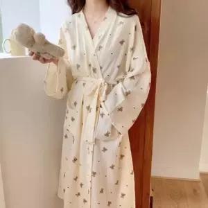 여성 홈웨어 가운 파자마 긴팔 요루면 패턴 잠옷