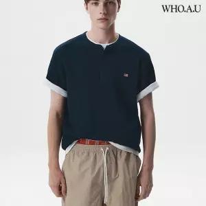 [백화점 홈쇼핑 정품] 후아유 공용 Waffle Henley Short Sleeve T-Shirt (티셔츠) WHRAG3791U