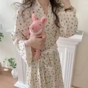 여성 긴팔 요루면 패턴 잠옷 가운 실내 잠자리용