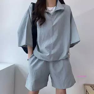 남녀공용 아노락 반팔 커플룩 트레이닝 상하세트 셋업zab040