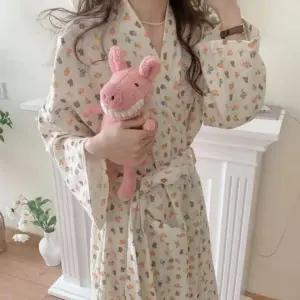 여성 파자마 긴팔 요루 면 패턴 잠옷 홈웨어 가운