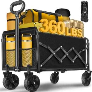 왜건 카트 접이식 바퀴가 달린 360Lbs 식료품 캠핑 스포츠 정원 쇼핑 블랙을 위한 야외 유틸리티