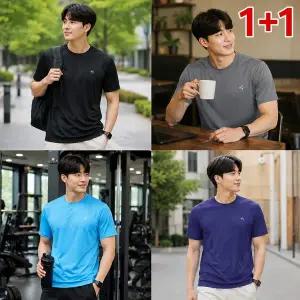1+1 2장 남성 여름 사방스판 쿨링 반팔 경량 티셔츠