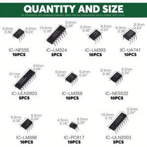 85PCS 집적 회로 칩 키트 10 사양 IC-NE555 IC-LM324 DIP 단일 정밀 타이머 조합