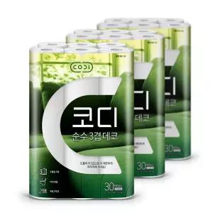 쌍용씨앤비 코디 순수 3겹 데코 화장지 30m 30롤 3팩