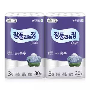 블랙세일 [잘풀리는집] 명작순수 3겹 화장지 30M 30롤 2팩(1,800M/60롤)